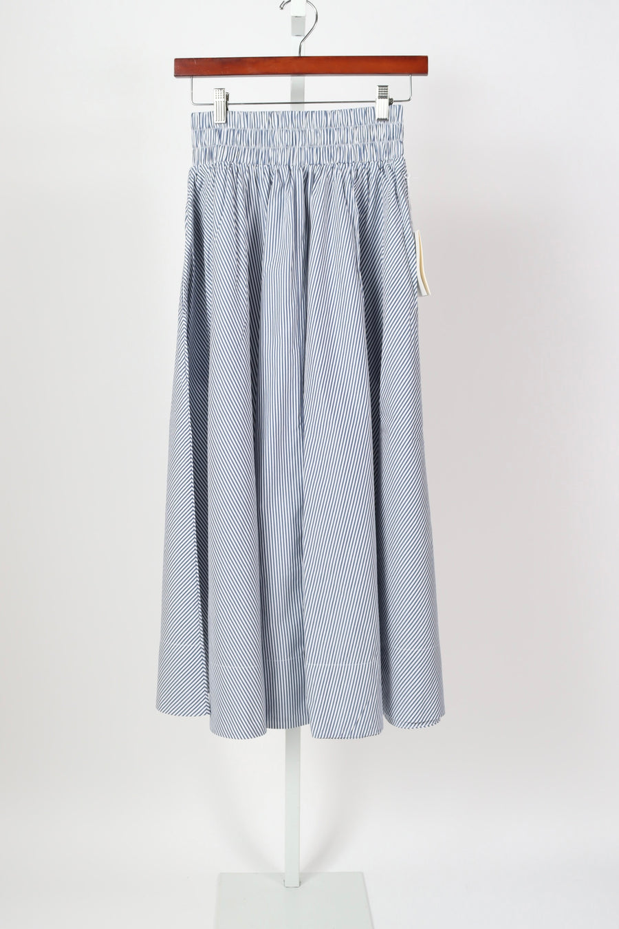 The Kyria Circle Skirt in Cotton Poplin - Navy Stripe