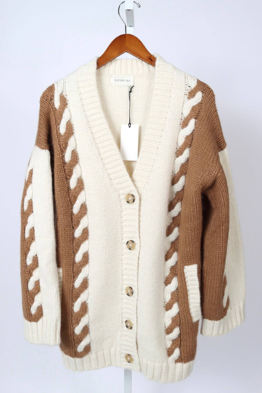 Zoe Cardigan - Ivory/Camel Combo