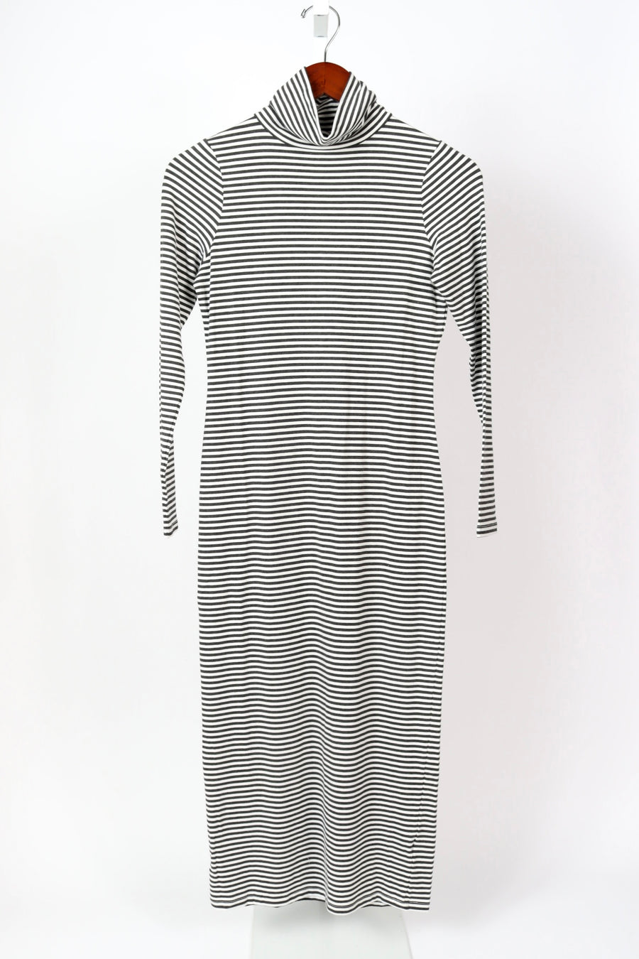 Little Turtleneck Midi Dress - Charcoal + Ivory Stripe