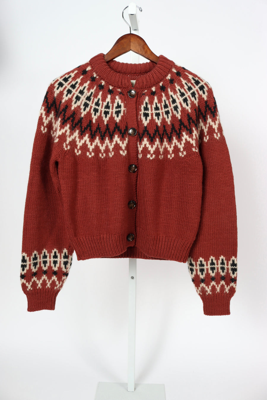 Clarke Cardigan - Burgundy Fair Isle (By Phone Order Only)