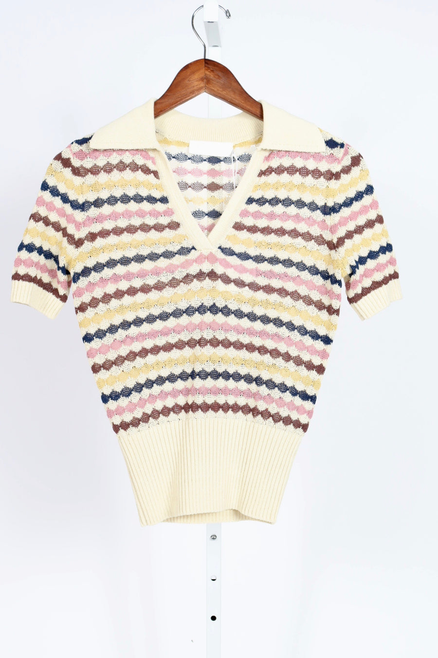 Awaken Scallop Knit Polo - Multi Stripe