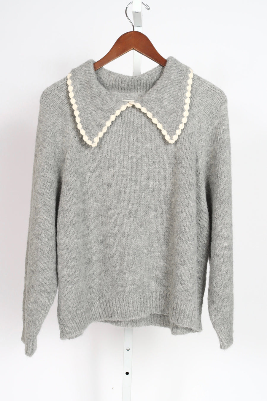 The Crochet Collar Pullover - Heather Grey