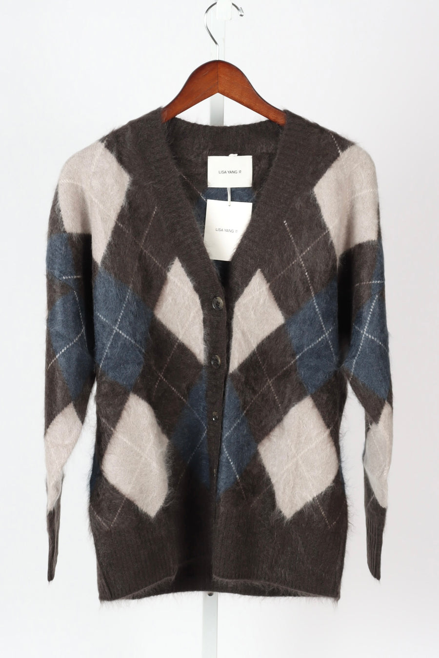 Elaria Cardigan - Wood Argyle Brushed