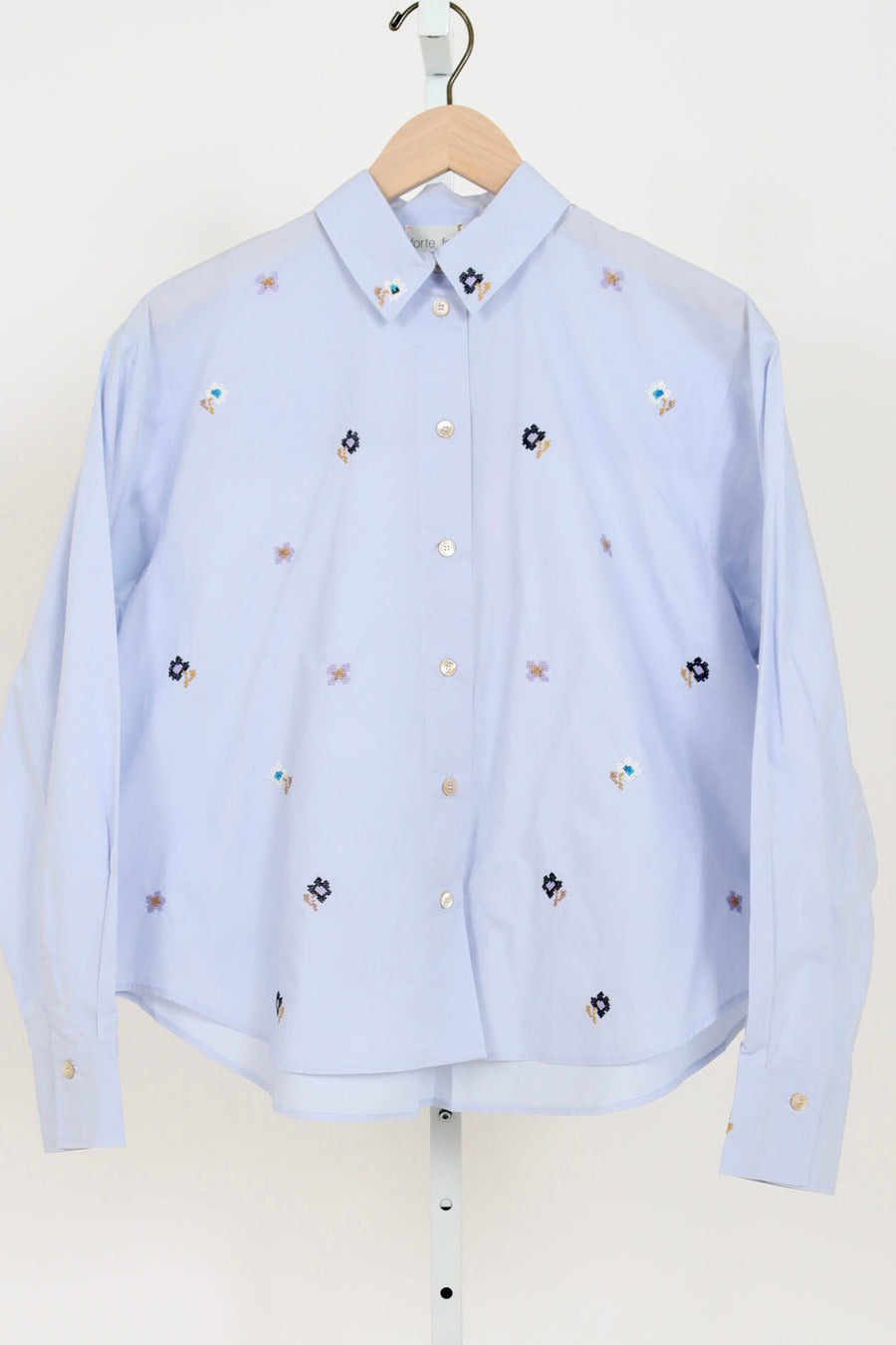 14403_My Shirt - "En Fleur" Embroidery Cropped Shirt - Ciel