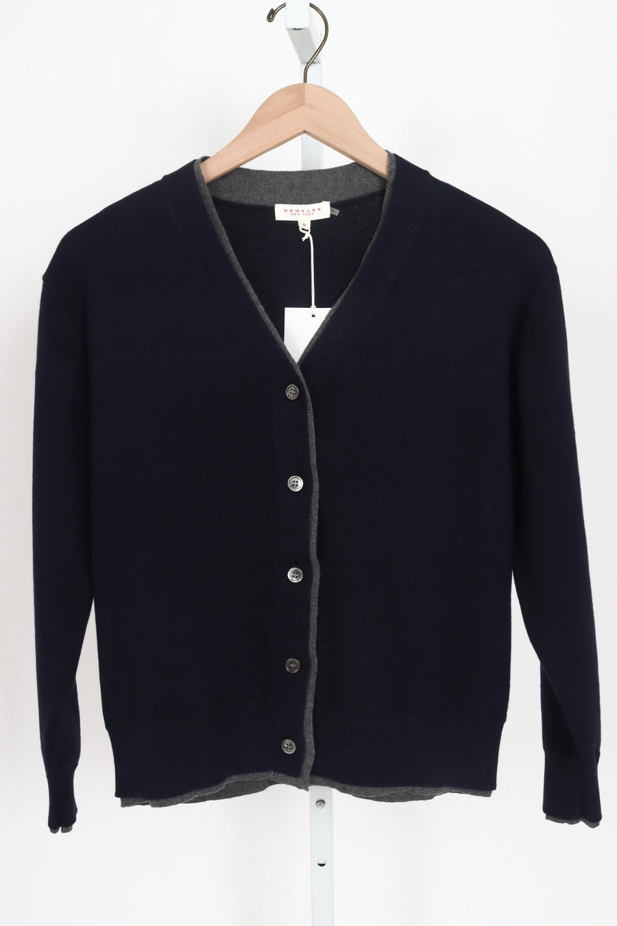 Dakota Cotton Cashmere Cardigan - Navy / Dk Heather Grey