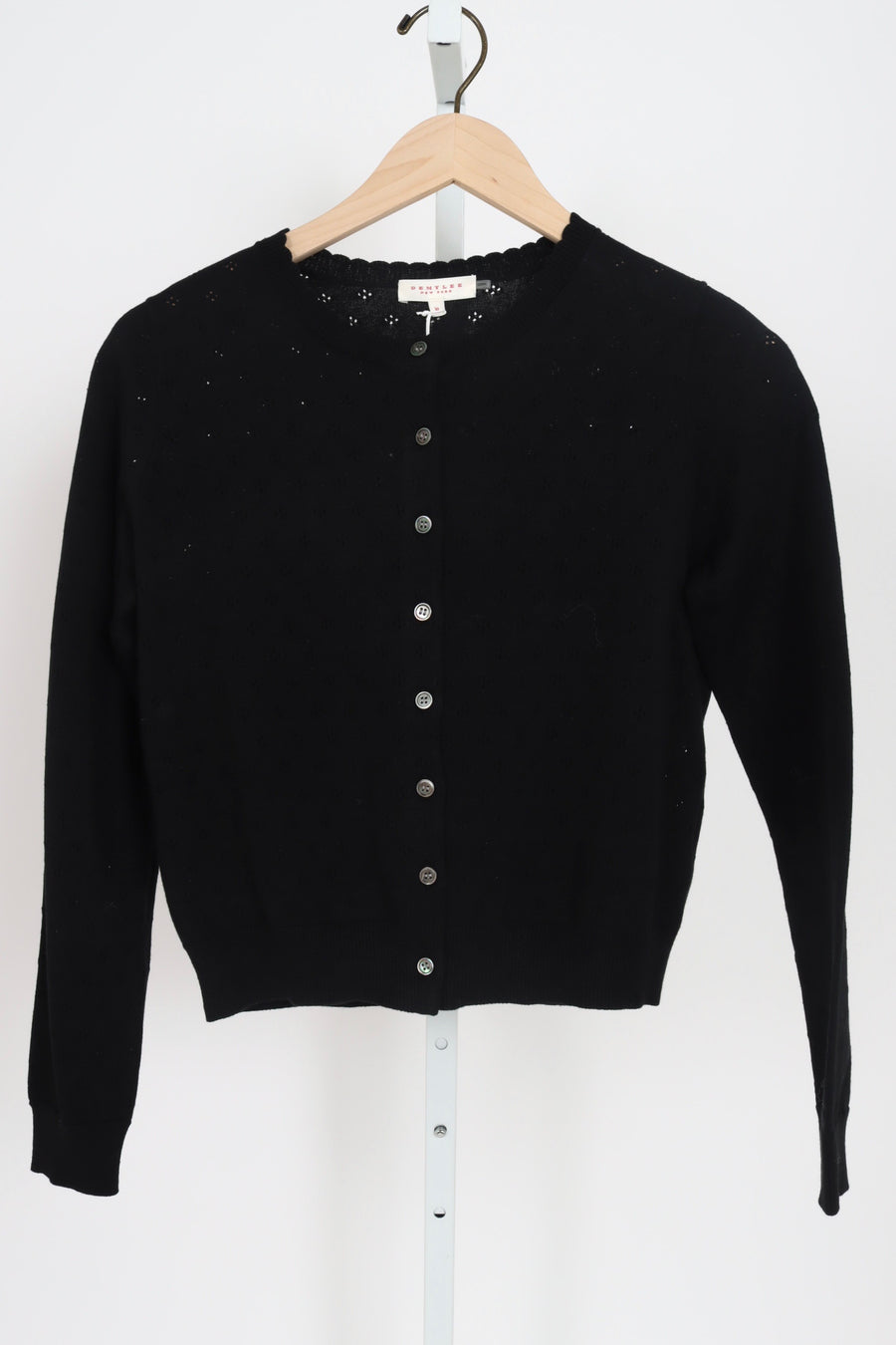 Linda Pointelle Cotton Cardigan - Black