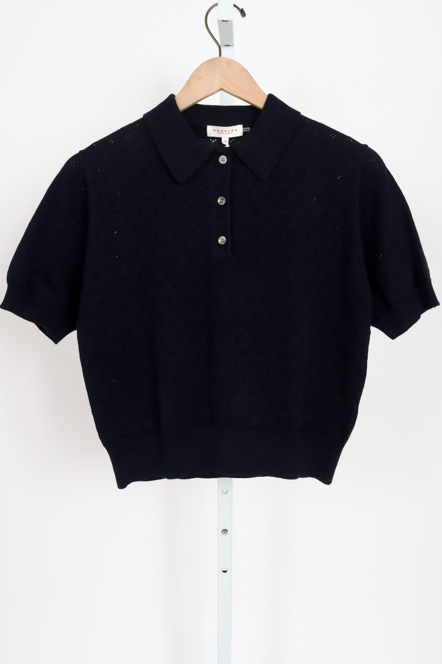 Logan Pointelle Cotton Polo Top - Navy