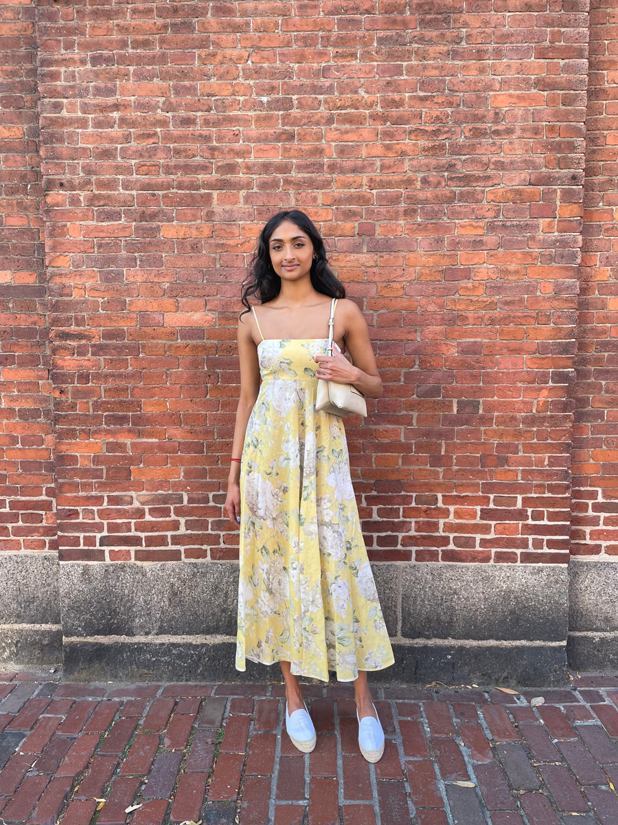 Acacia Bandeau Midi Dress - Yellow Floral