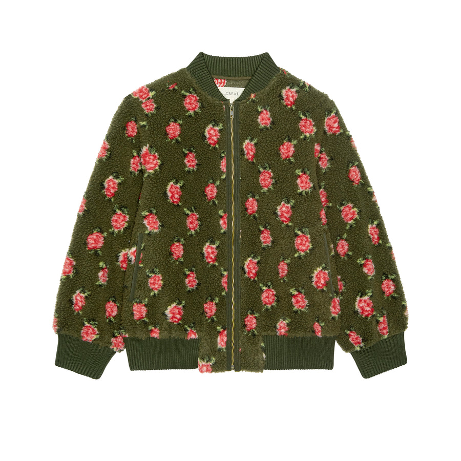 The Zip Front Plush Bomber - Woodland Green