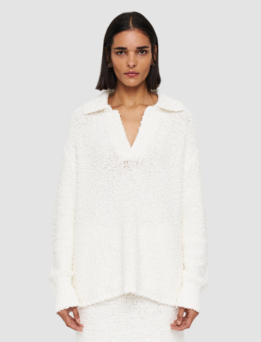 Textured Knit Polo Jumper - Ivory