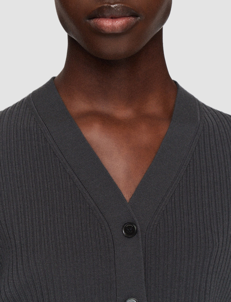 Merino Rib Cardigan - Slate