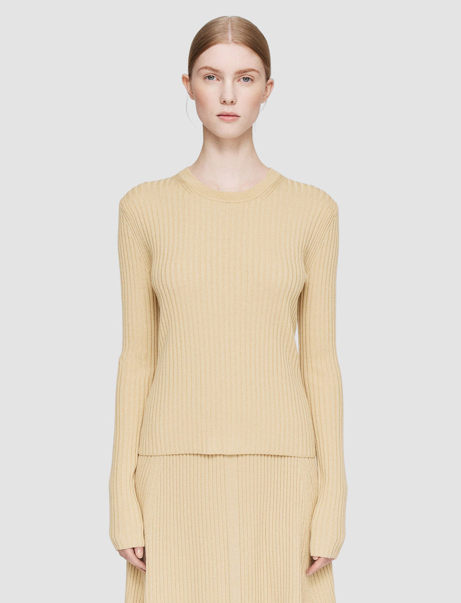 Round Neck LS Silk Blend Pullover - Champagne