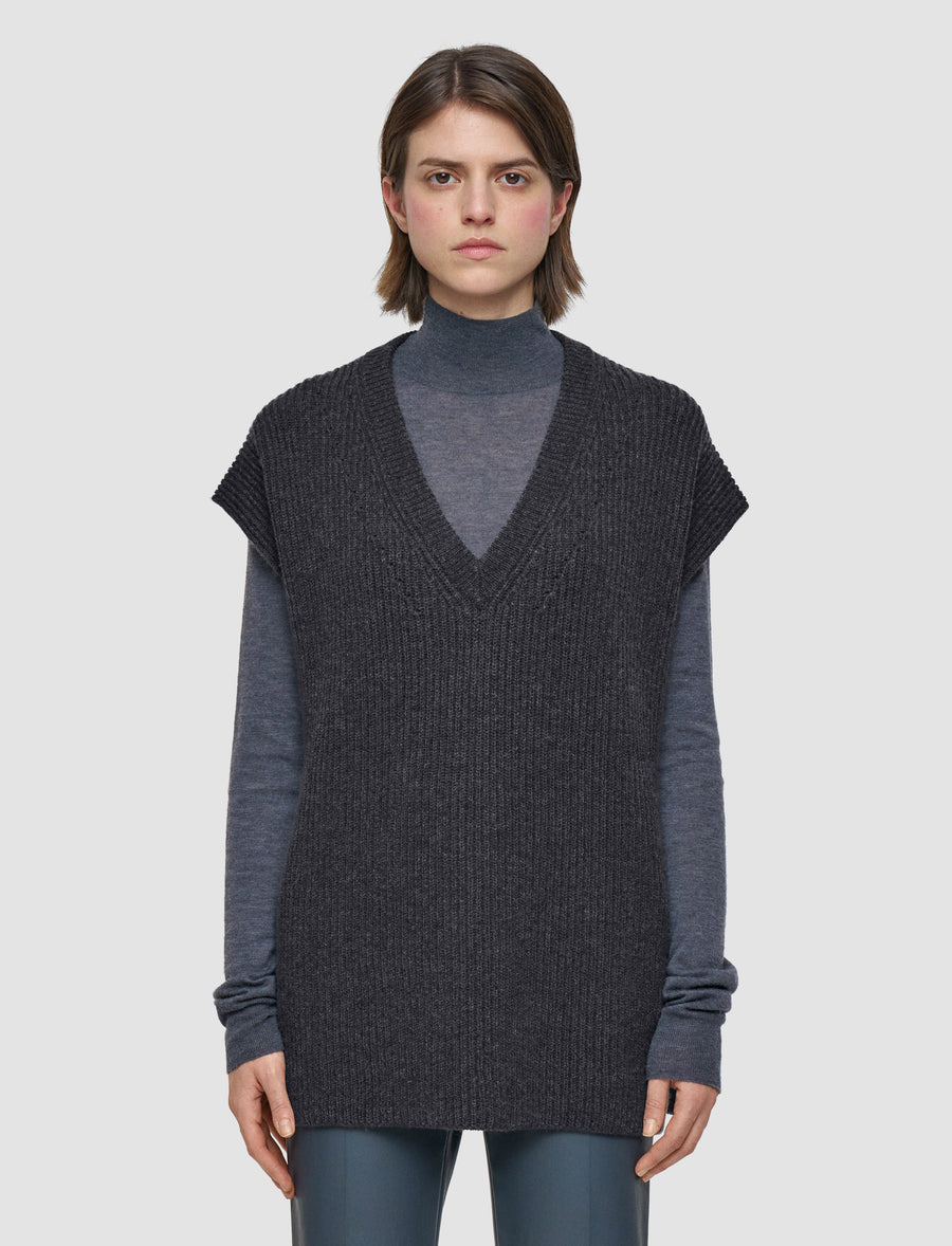 Light Cardigan Stitch Vest - Smoke