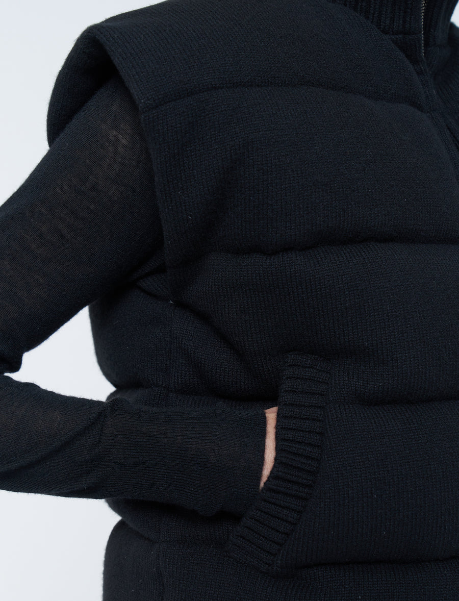 Knitted Down Short Vest - Black