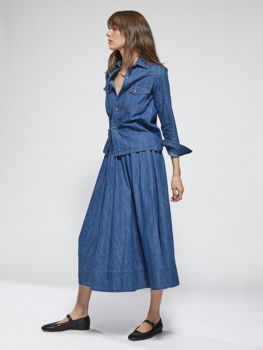 The Kyria Circle Skirt - Denim - Aegean