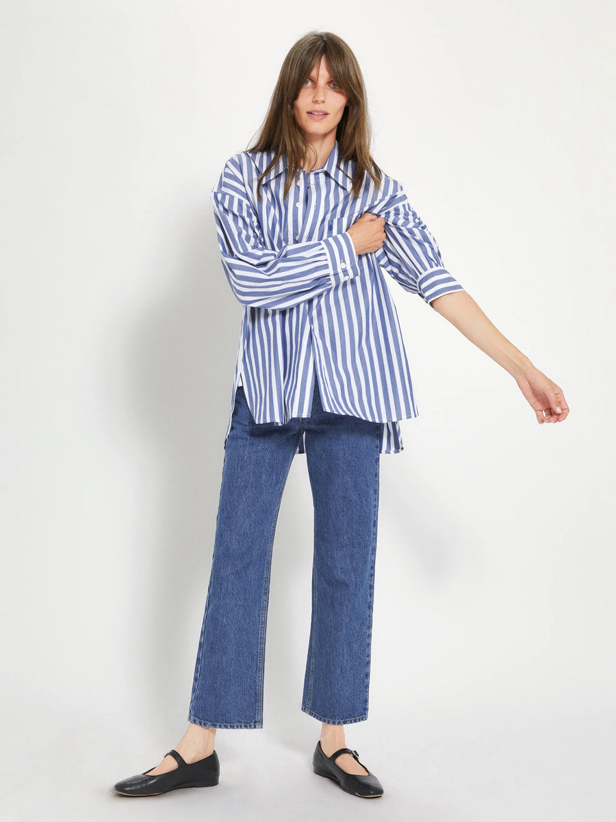 The Kappa Button-Up Shirt - Wide Navy Stripe