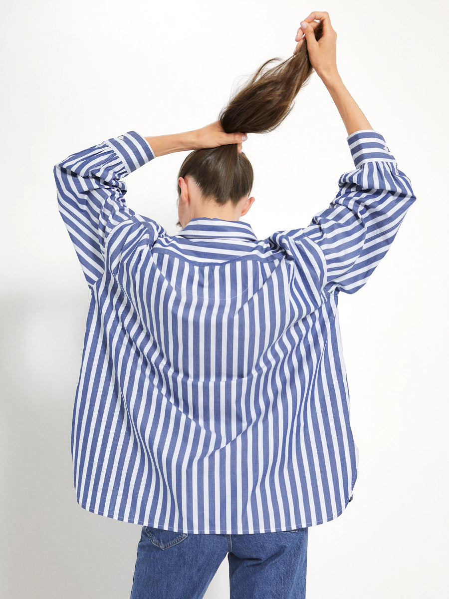 The Kappa Button-Up Shirt - Wide Navy Stripe