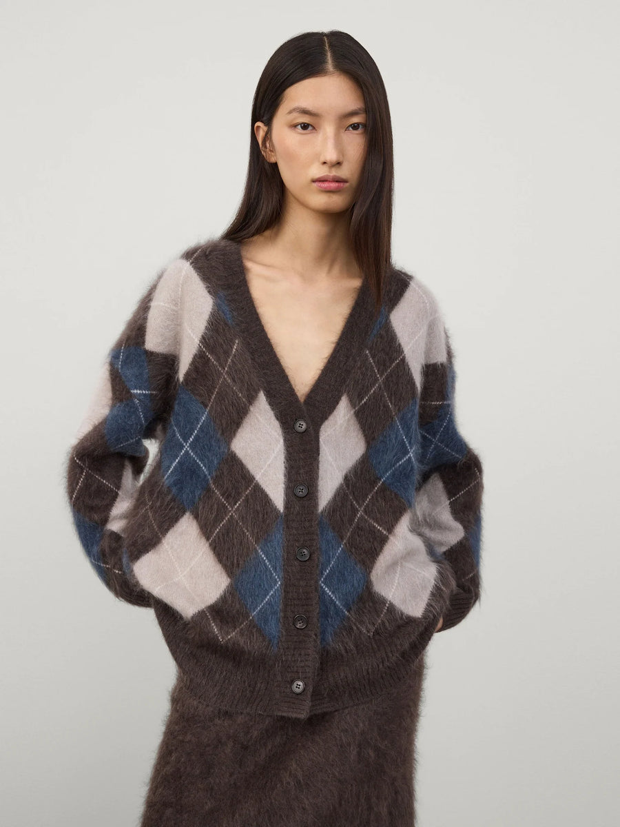 Elaria Cardigan - Wood Argyle Brushed