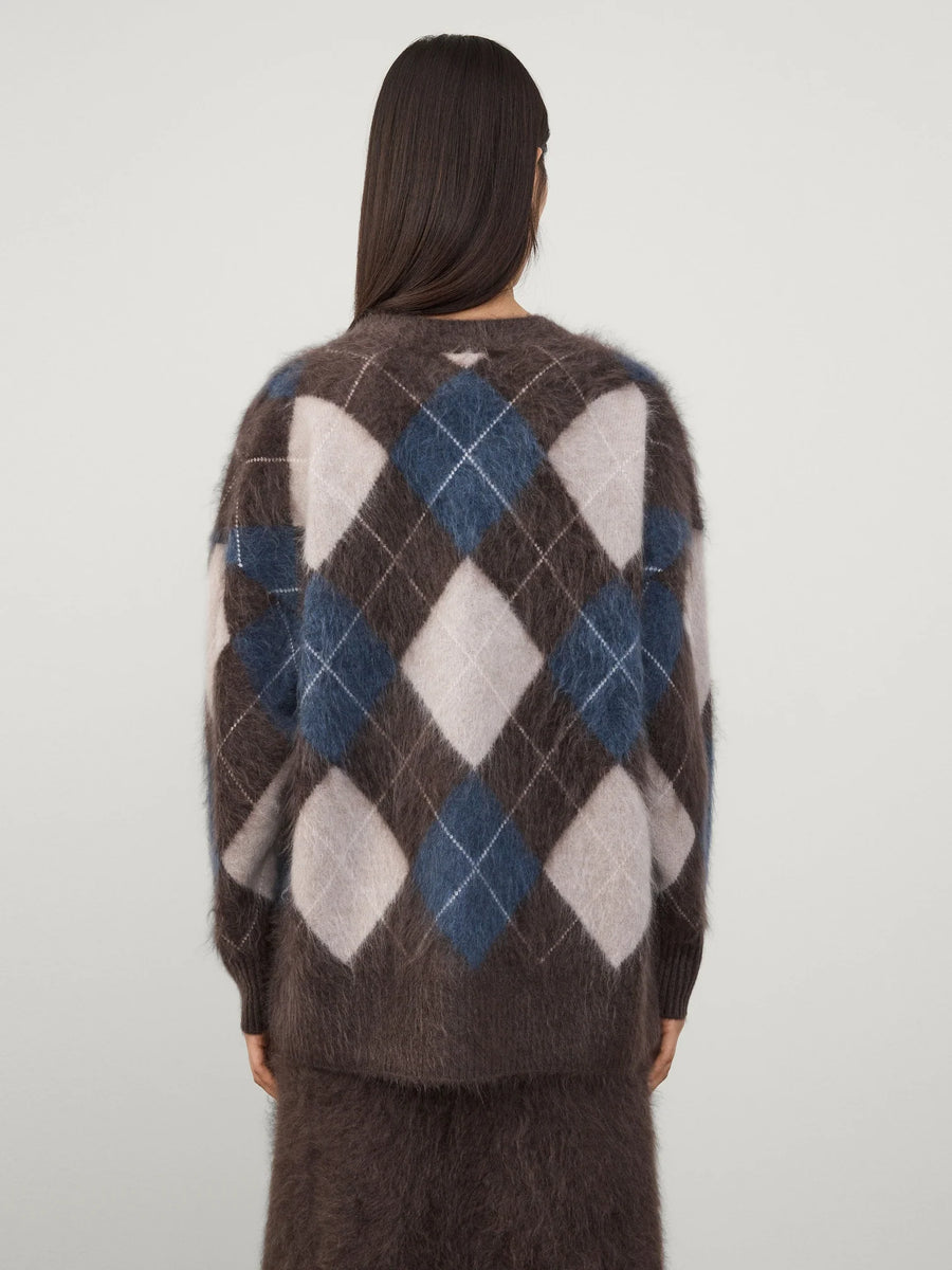 Elaria Cardigan - Wood Argyle Brushed