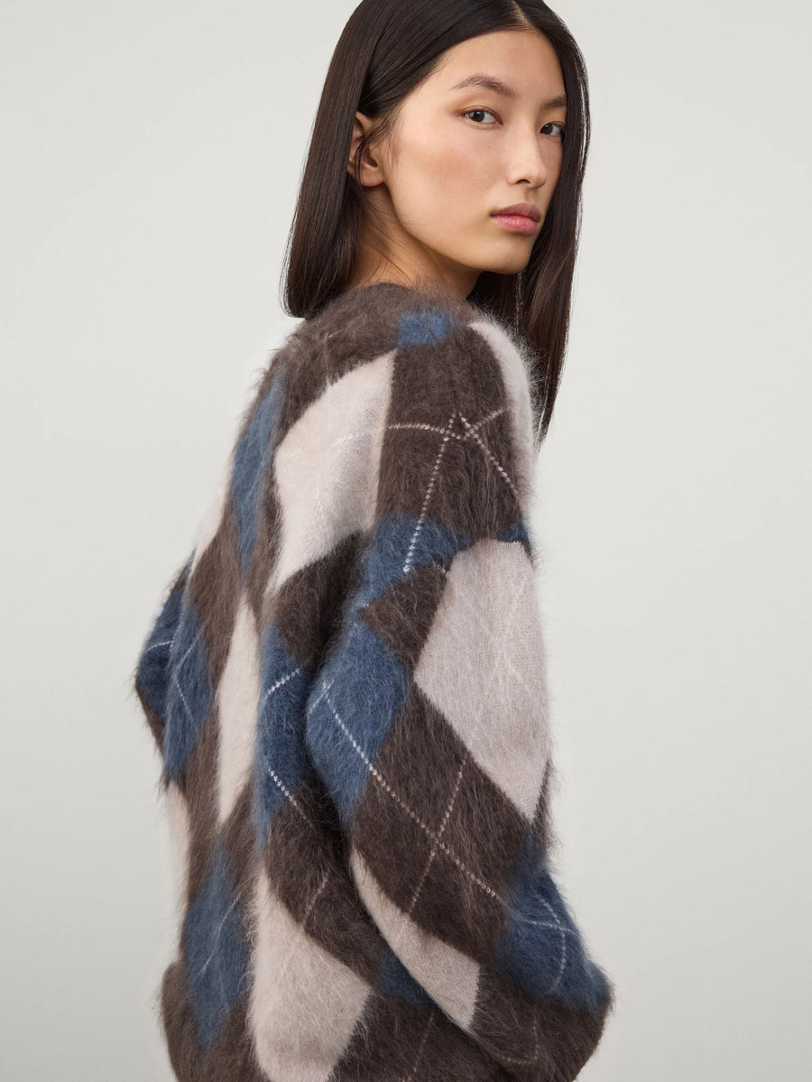 Elaria Cardigan - Wood Argyle Brushed