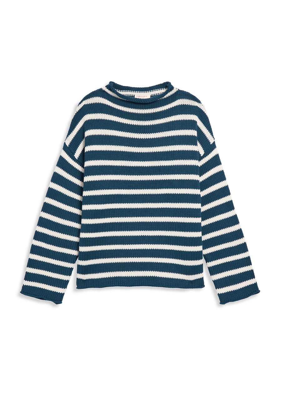 Lamis Stripe Cotton Sweater - Ocean Blue/White