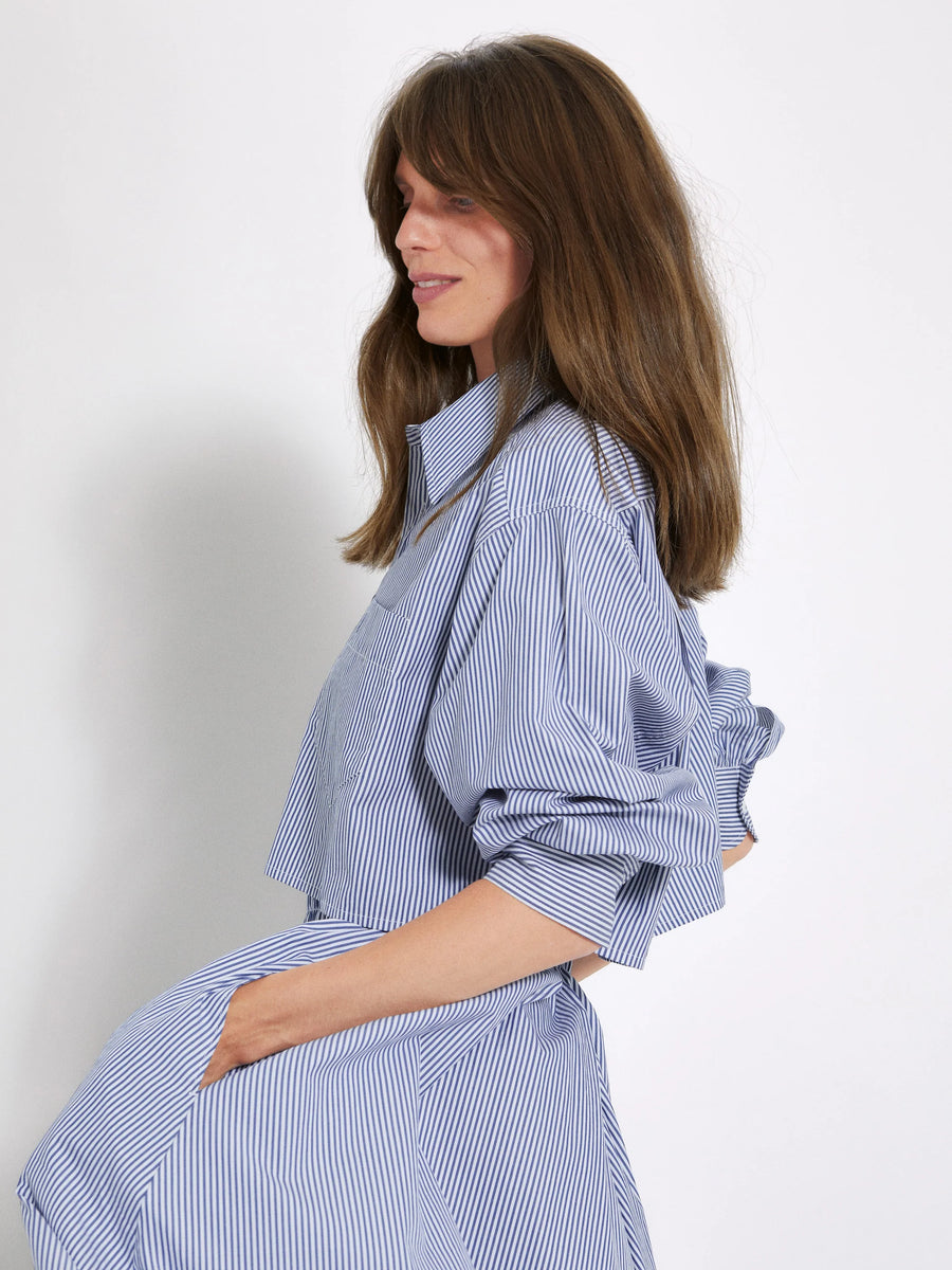 Leuka Cropped Shirt - Navy Stripe