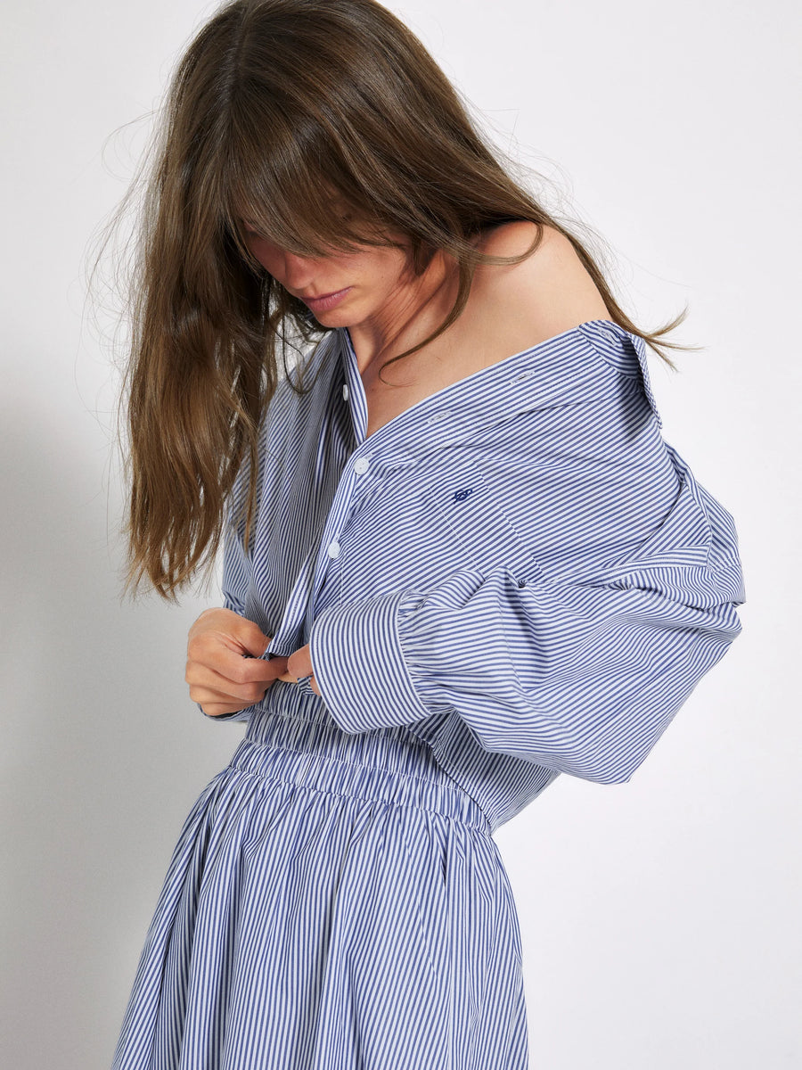 Leuka Cropped Shirt - Navy Stripe