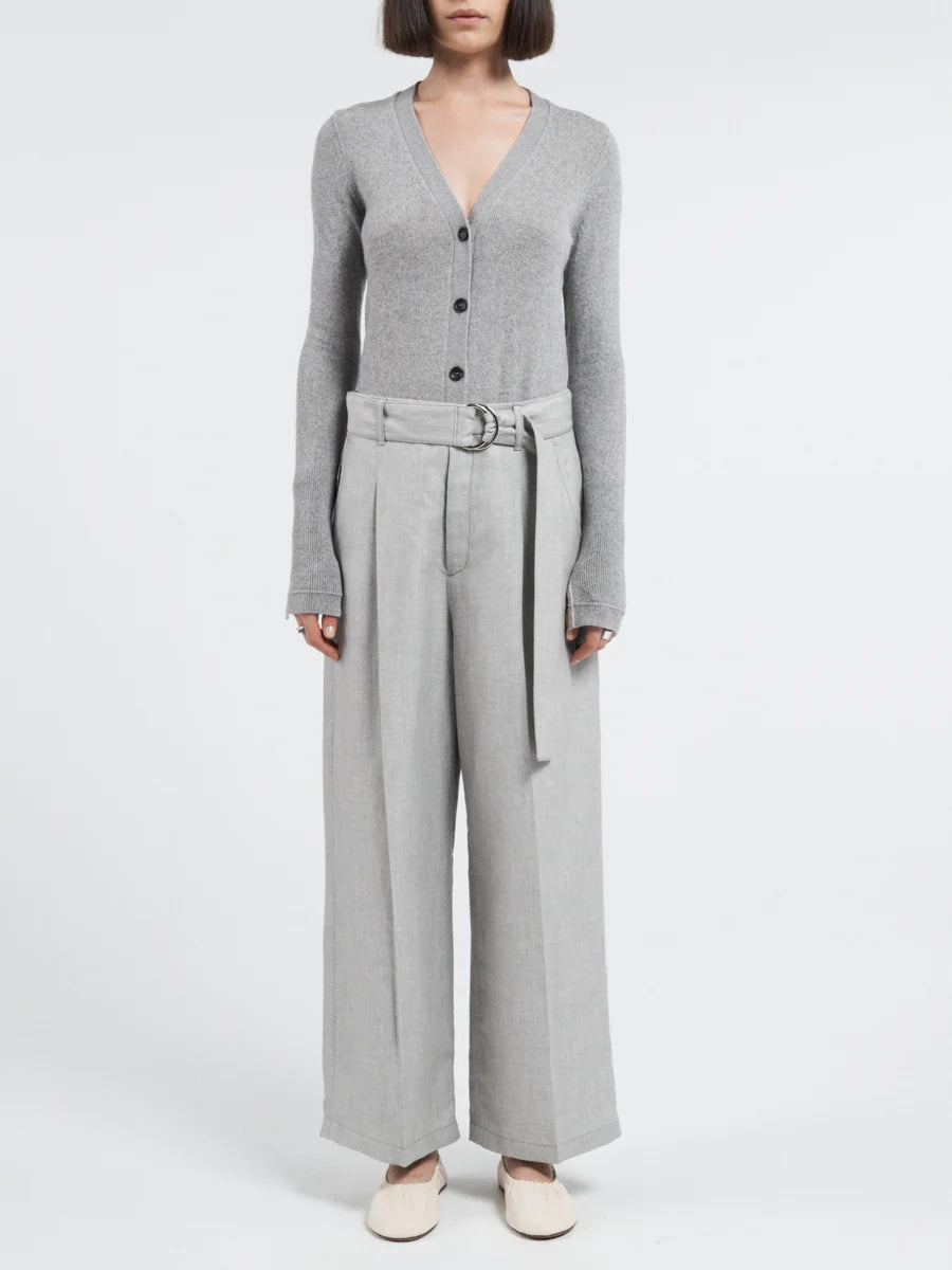 Belted Wide Leg Crop - Grey Chambray