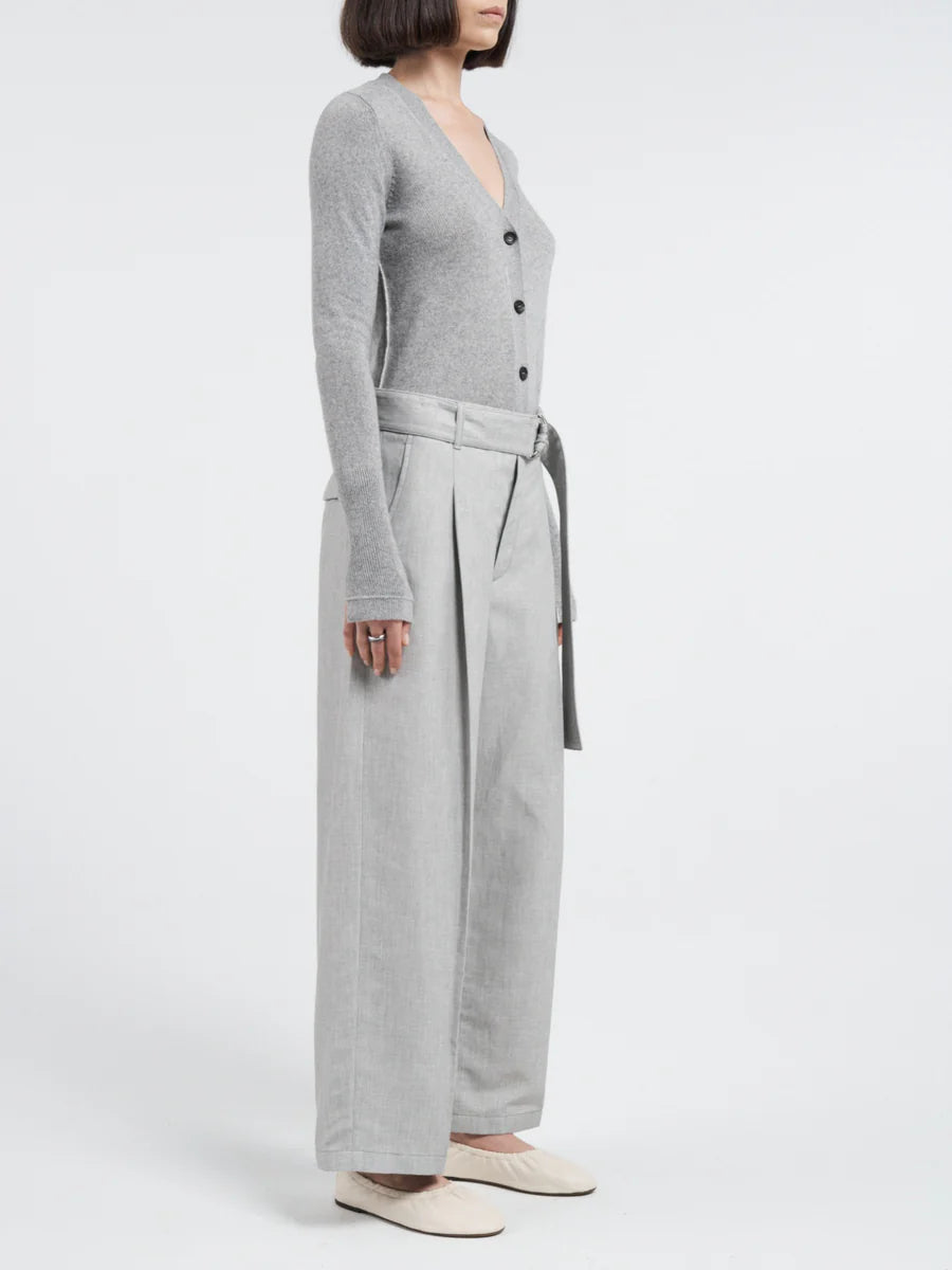 Belted Wide Leg Crop - Grey Chambray
