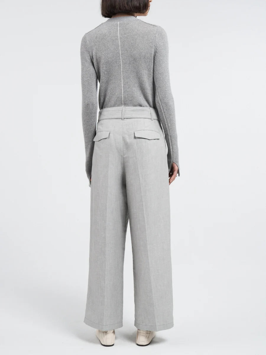 Belted Wide Leg Crop - Grey Chambray