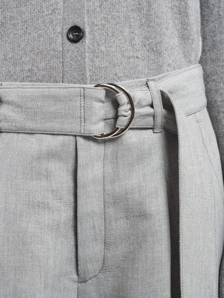Belted Wide Leg Crop - Grey Chambray