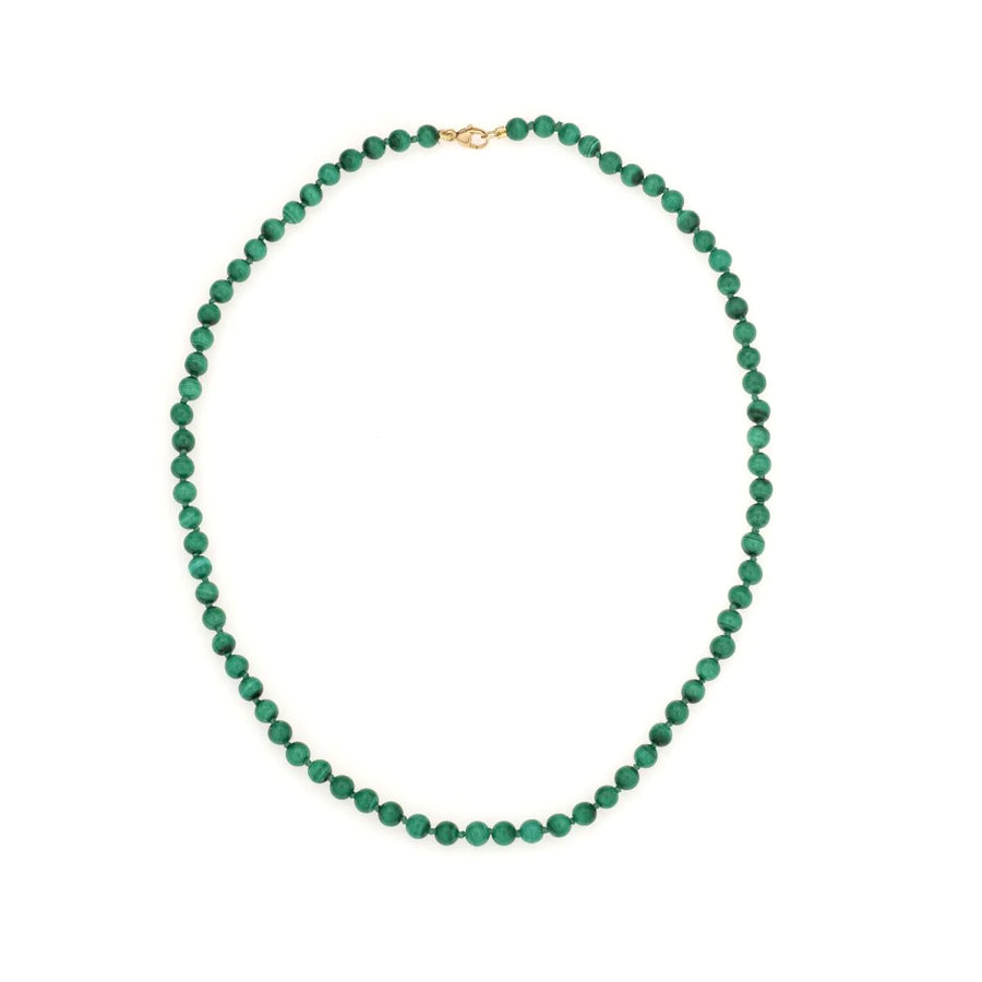 16" Chunky Round Green Malachite Necklace - 14K Yellow Gold