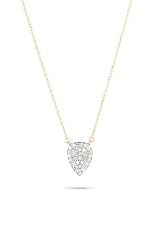 Solid Pavé Teardrop Necklace - Mixed (14k Yellow Gold w/ Silver Pendant)