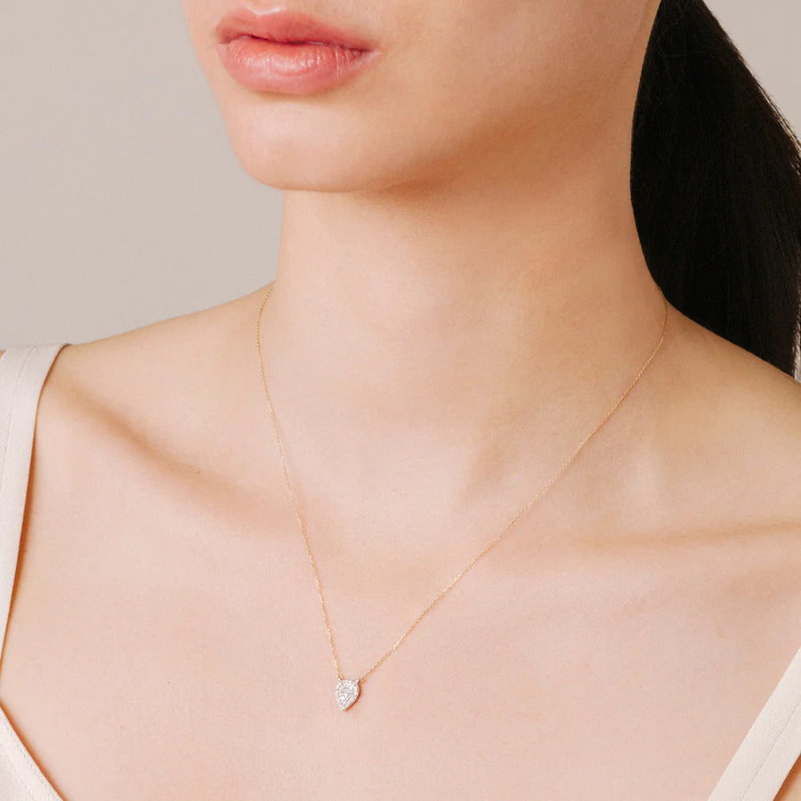 Solid Pavé Teardrop Necklace - Mixed (14k Yellow Gold w/ Silver Pendant)