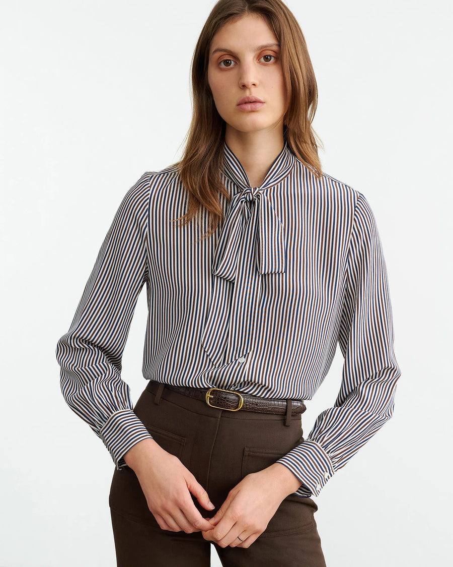 Irina Top - Ivory/Brown/Navy Stripe