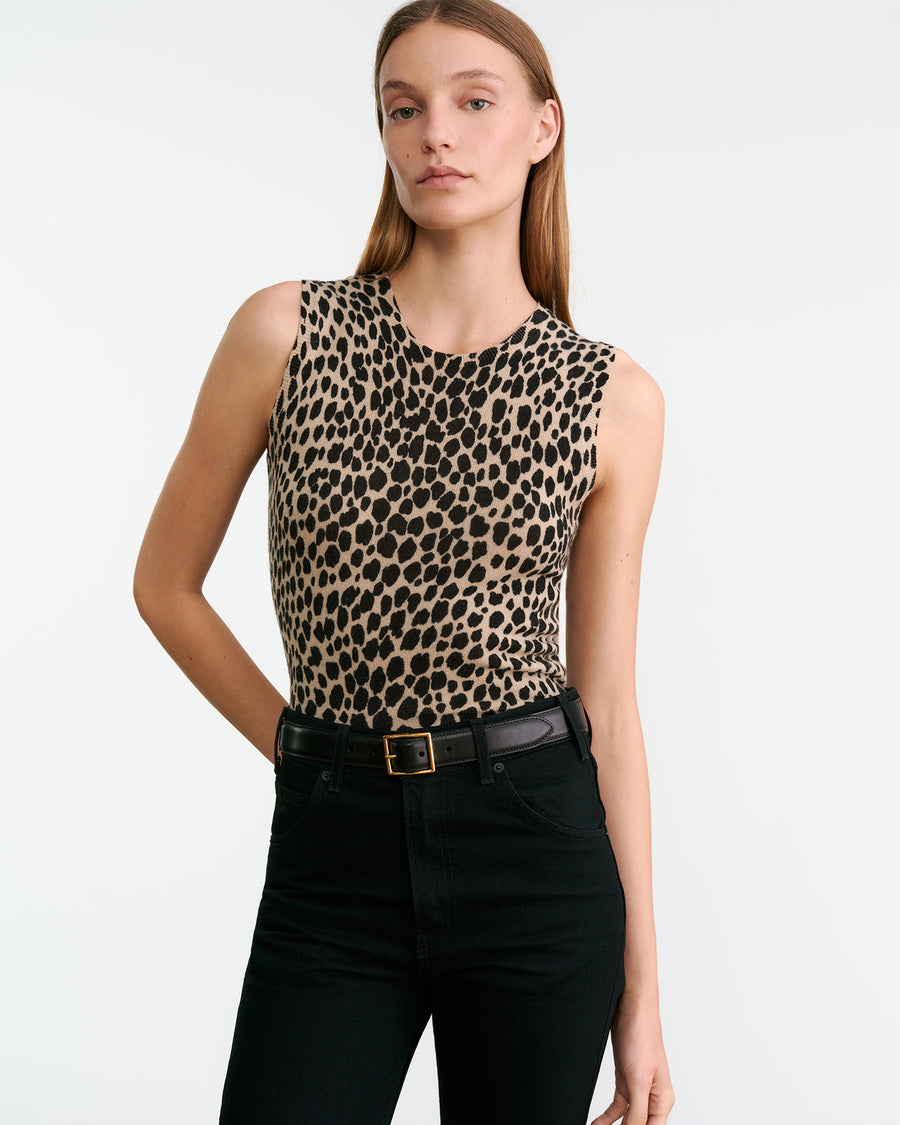 Nessa Sweater Tank - Taupe / Black Cheetah