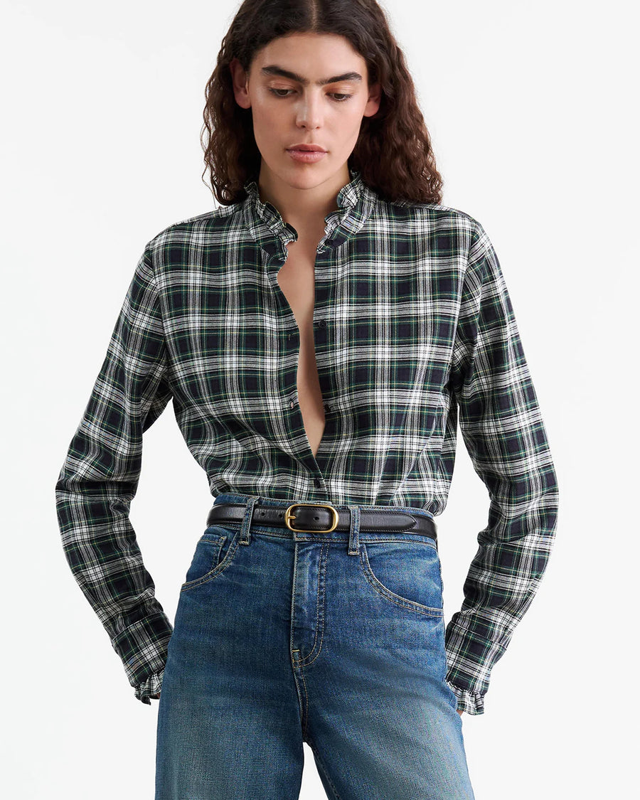 Lydia Shirt - Ivory/Green Plaid