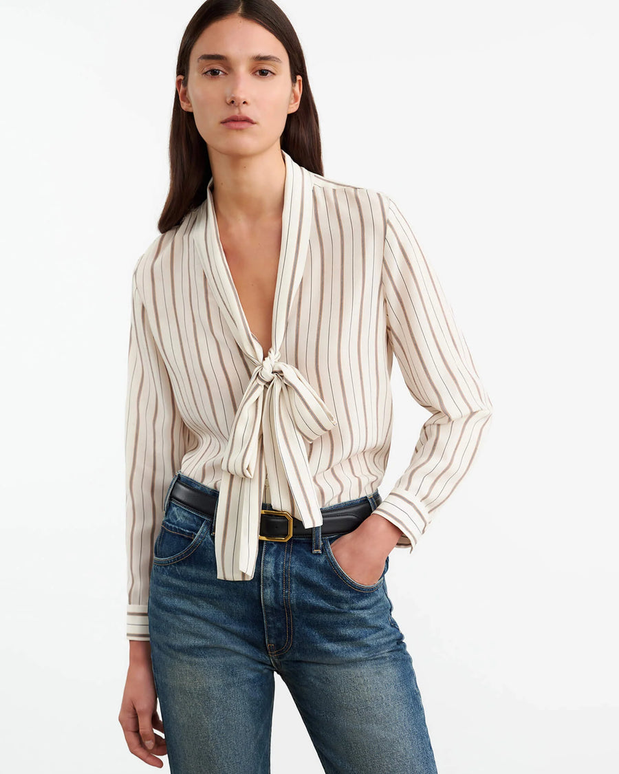 Angelique Tie Neck Blouse - Brandy Stripes