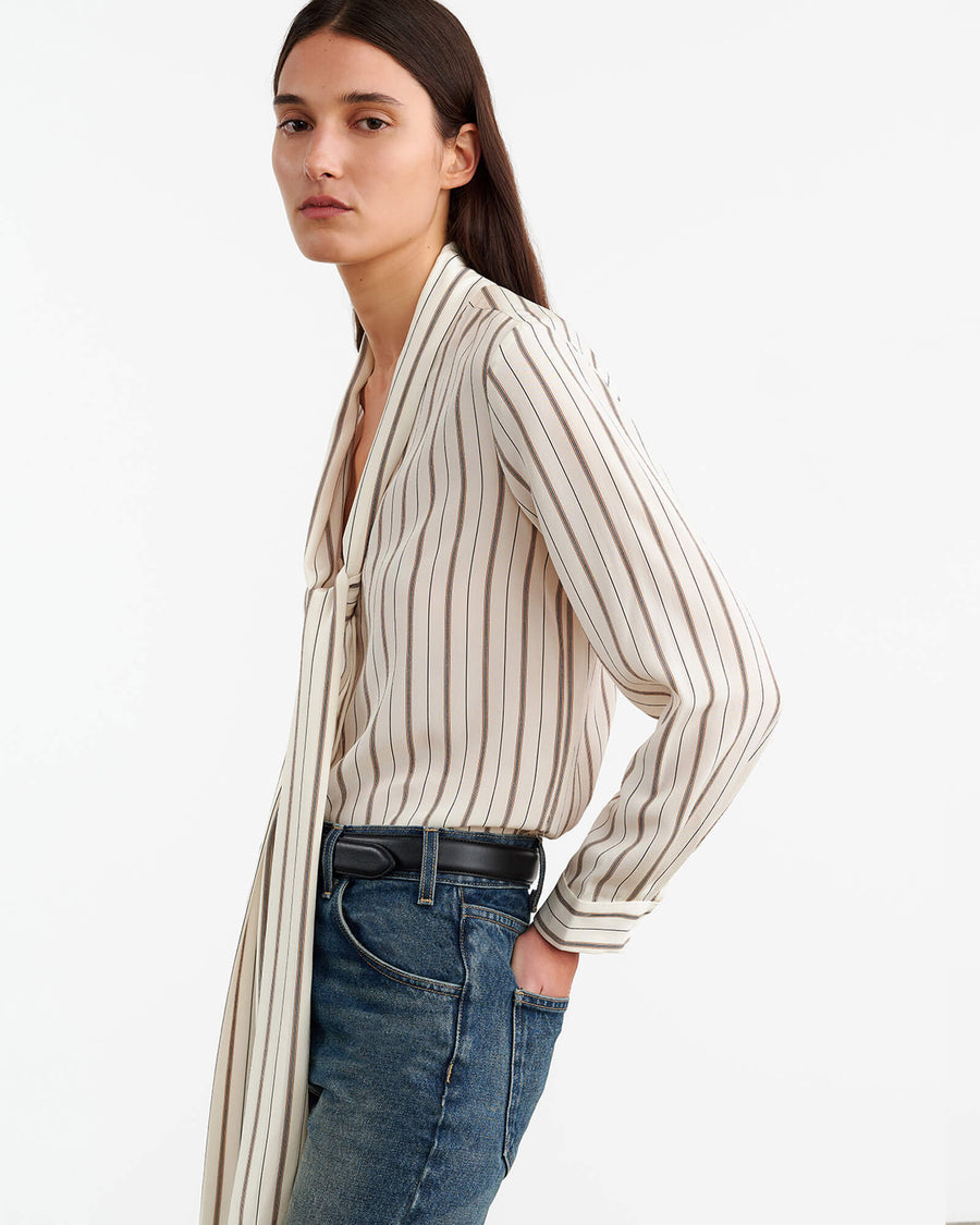 Angelique Tie Neck Blouse - Brandy Stripes