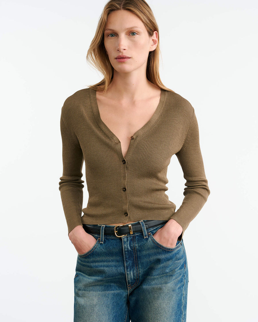 Nari Silk Cardigan - Military Green