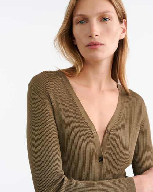 Nari Silk Cardigan - Military Green