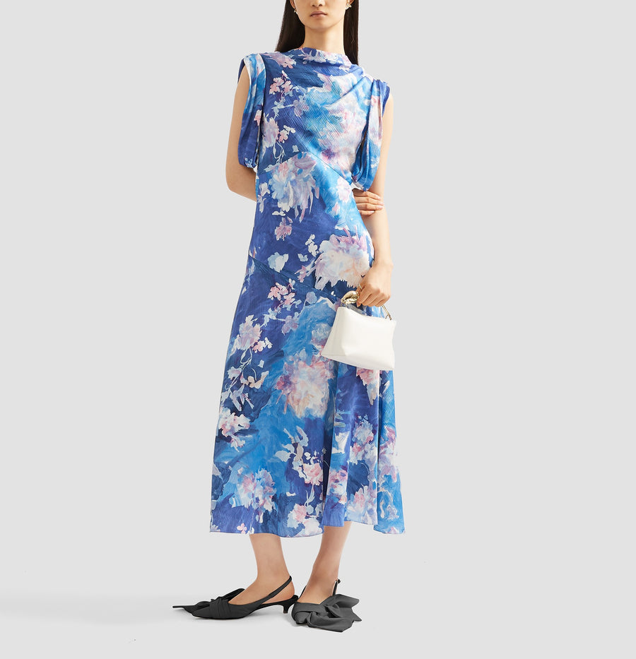 Sleeveless Midi Dress - Artist Garden Pale Cobalt