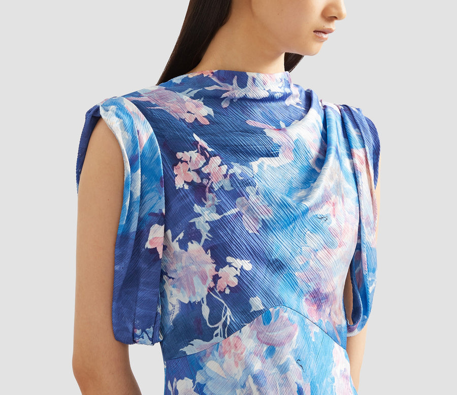 Sleeveless Midi Dress - Artist Garden Pale Cobalt