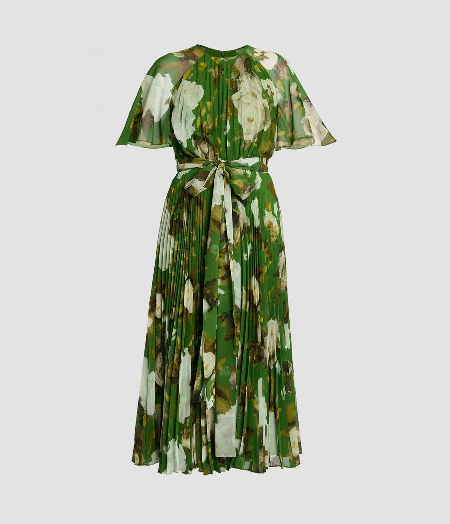 Short Sleeve Midi Dress - Painted Rose Olive