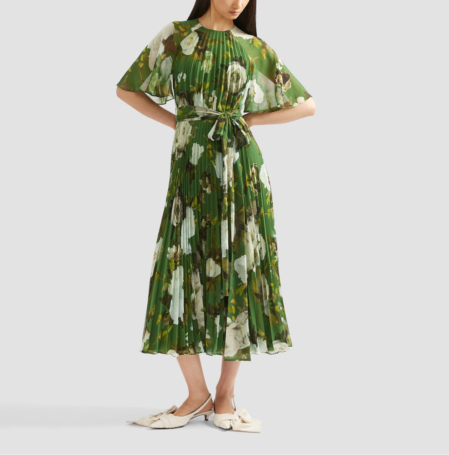 Short Sleeve Midi Dress - Painted Rose Olive
