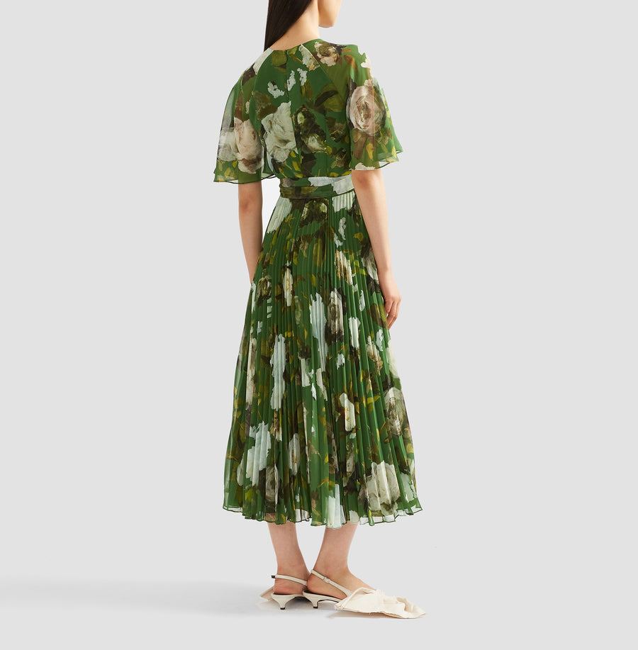Short Sleeve Midi Dress - Painted Rose Olive