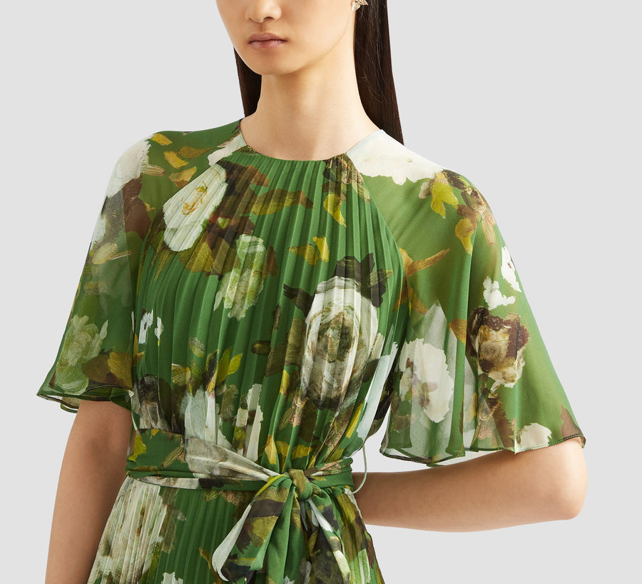 Short Sleeve Midi Dress - Painted Rose Olive