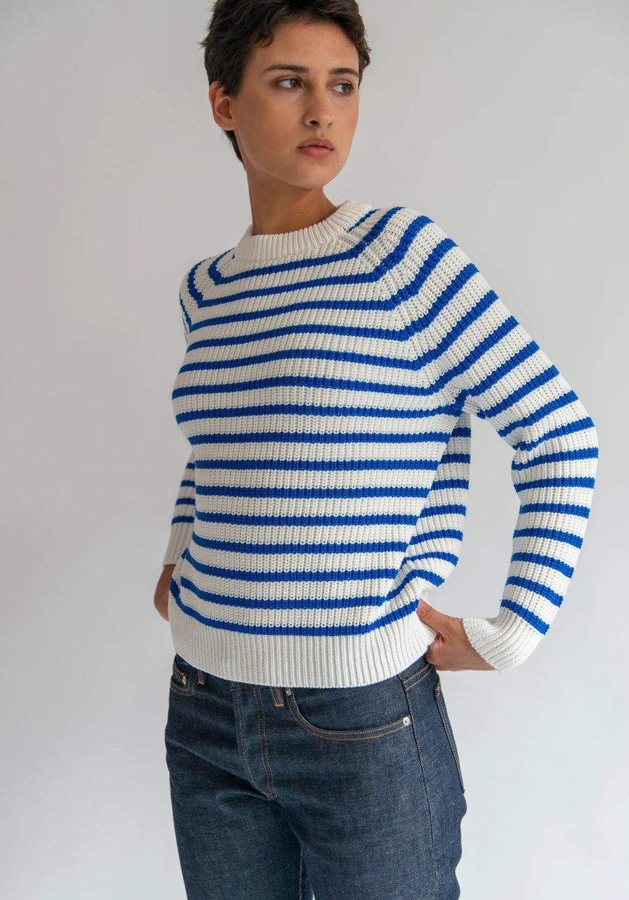 Phoebe Cotton Sweater - Off White/Blue