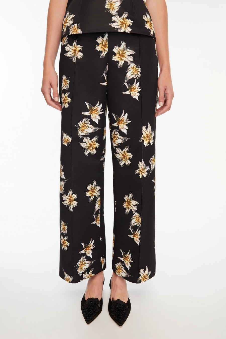 Daffy Trouser -  Festive Lilies - Black & Yellow