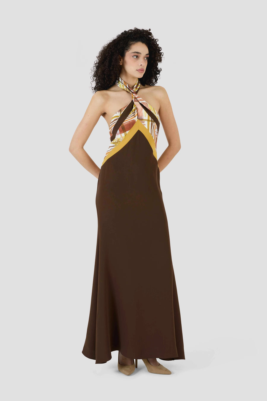 Twisted Halter Dress - Brown